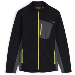 Spyder Men's Bandit Full Zip Fleece Jacket -Ski Gear Cheap fw23 spyder mensbanditfullzipfleecejacket blackcitron 1